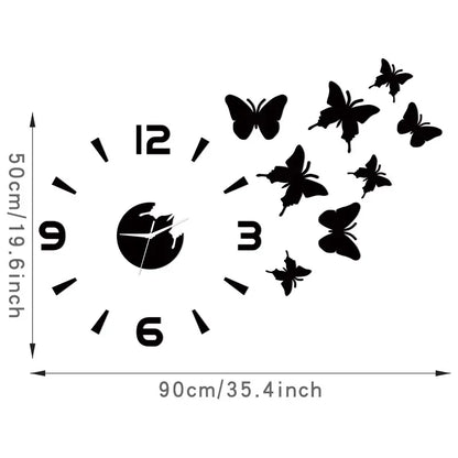 Horloge Murale Design Effet Miroir Papillons