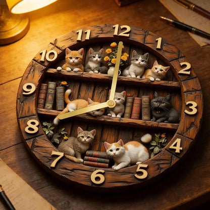 Horloge Chat Bibliothèque