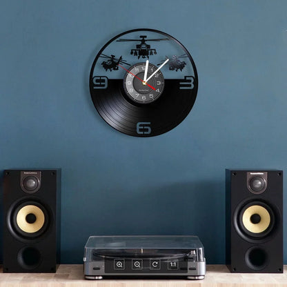 Horloge Murale LED Design Hélicoptère Vinyle Noir