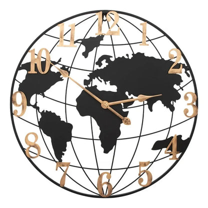 Grande Horloge Murale Carte du Monde Métal 60cm