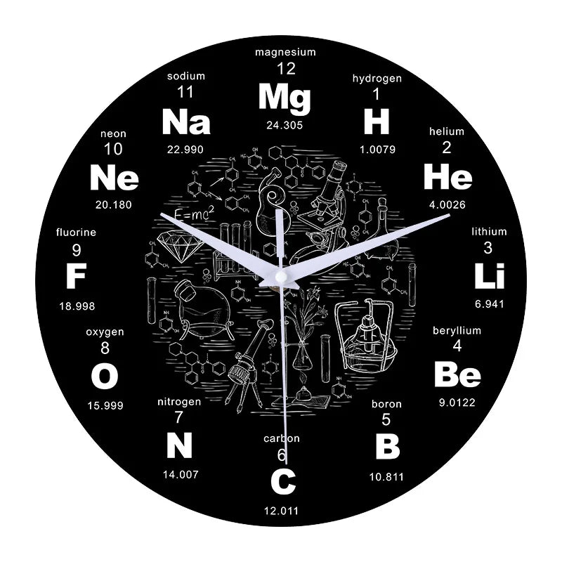Horloge Murale Silencieuse Design Périodique Élémentaire