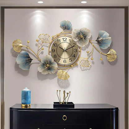 Horloge Murale en Métal Feuille de Ginkgo Grand Format