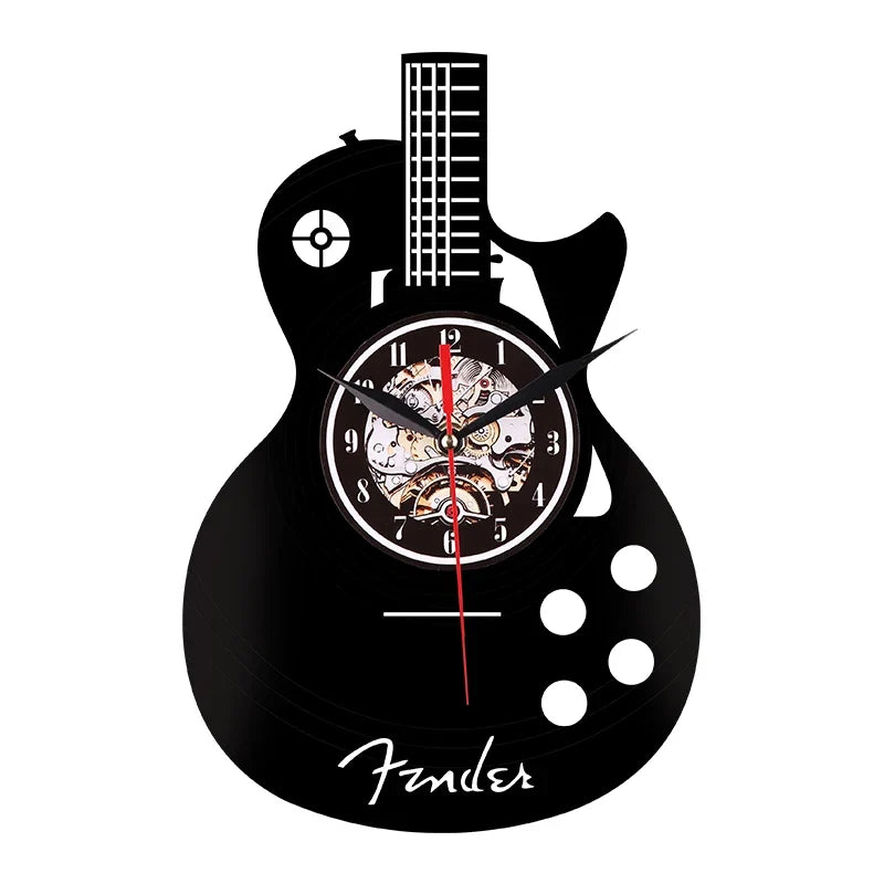 Horloge Murale Originale Vinyle Forme Guitare