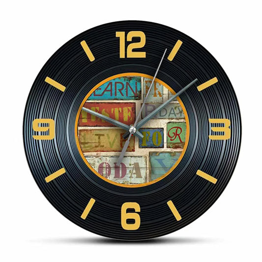 Horloge Murale Rétro Vinyle Noir
