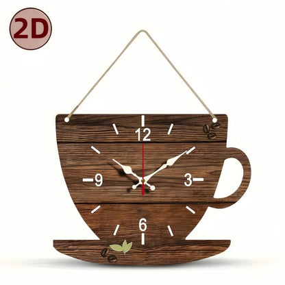 Horloge Murale Silencieuse Bois Forme Tasse de Café