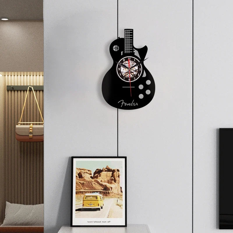 Horloge Murale Originale Vinyle Forme Guitare