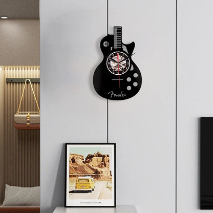Horloge Murale Originale Vinyle Forme Guitare