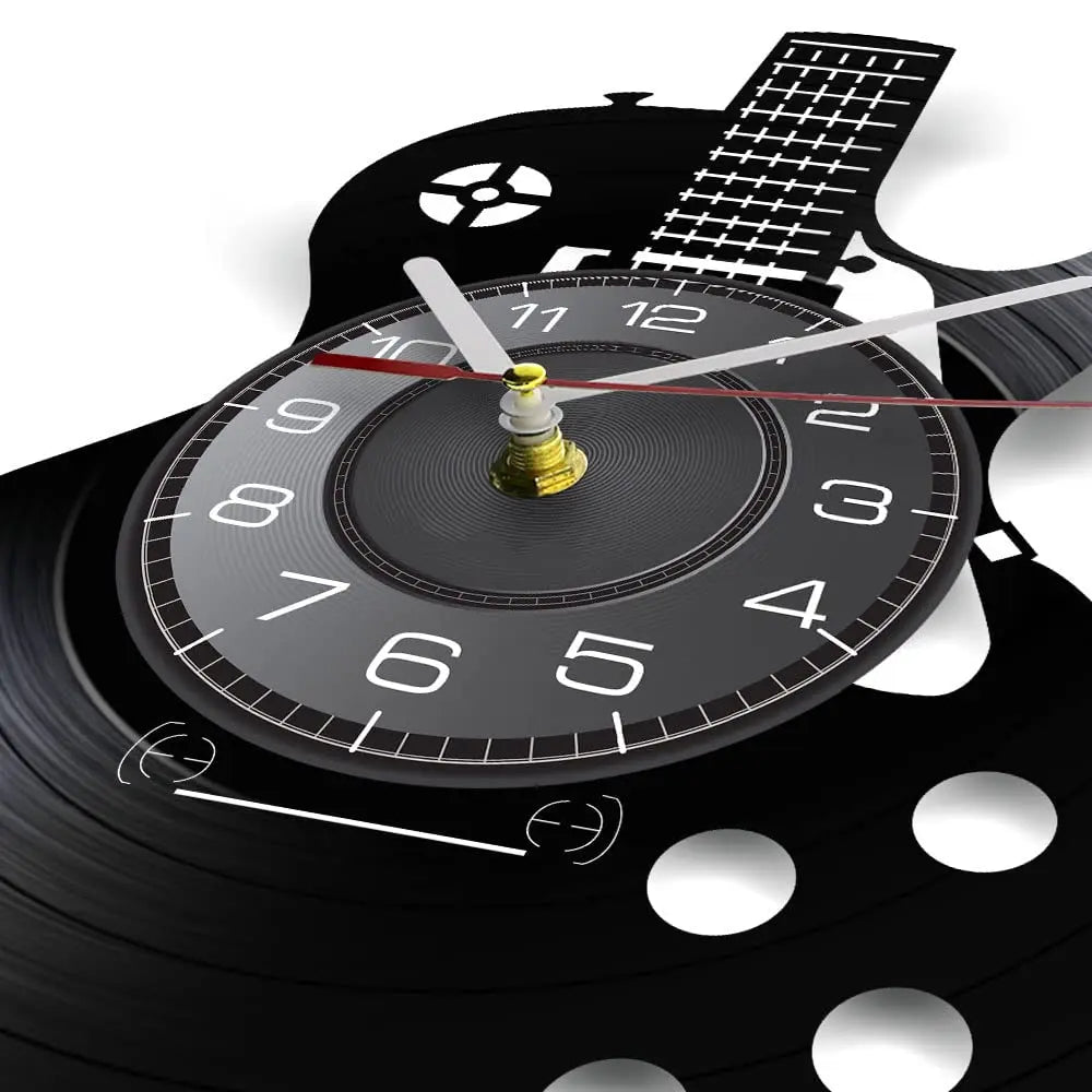 Horloge Murale LED Design Vinyle Guitare Noire