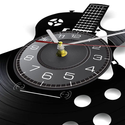 Horloge Murale LED Design Vinyle Guitare Noire