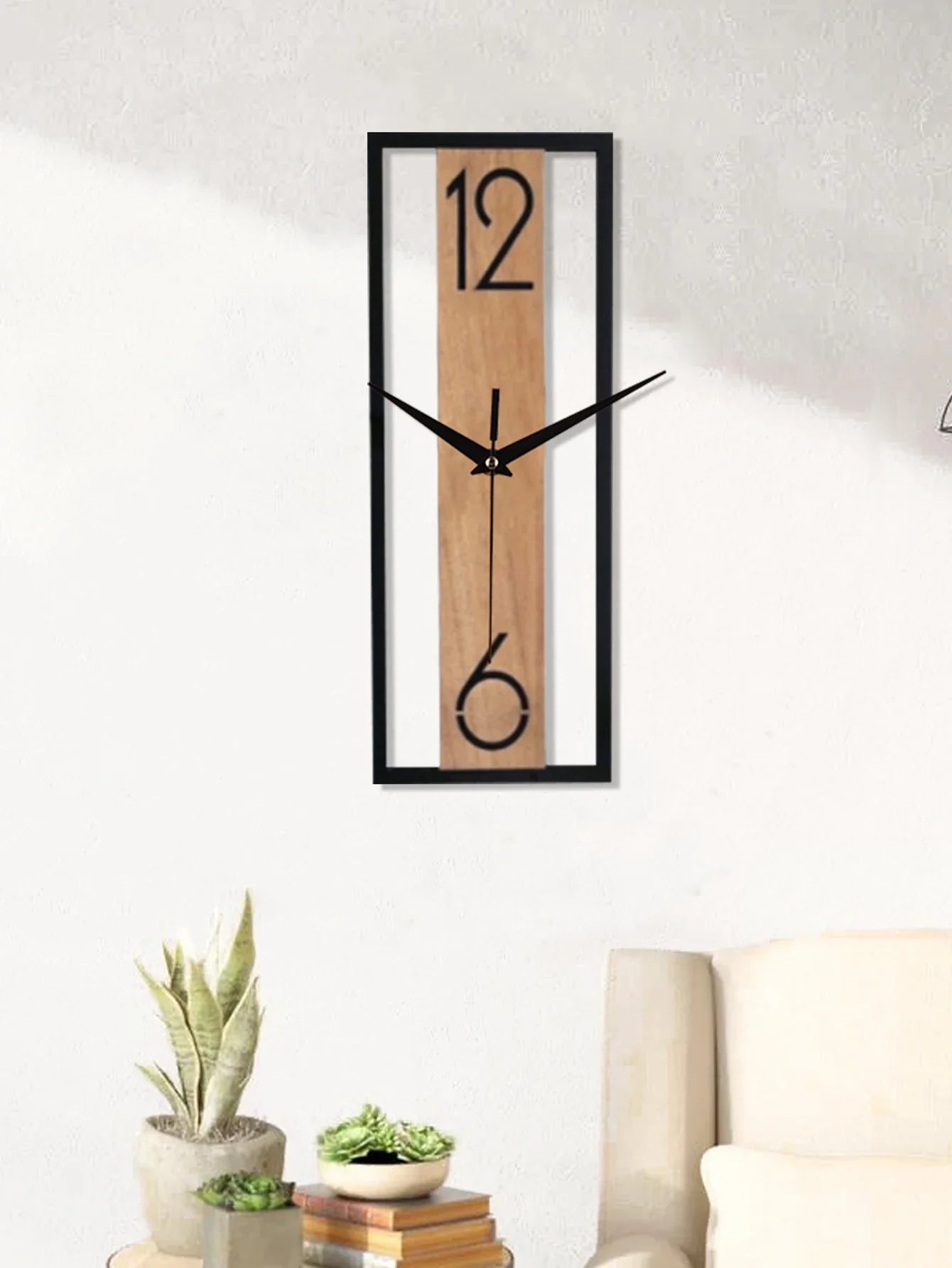 Horloge Murale Silencieuse Rectangle Grain de Bois