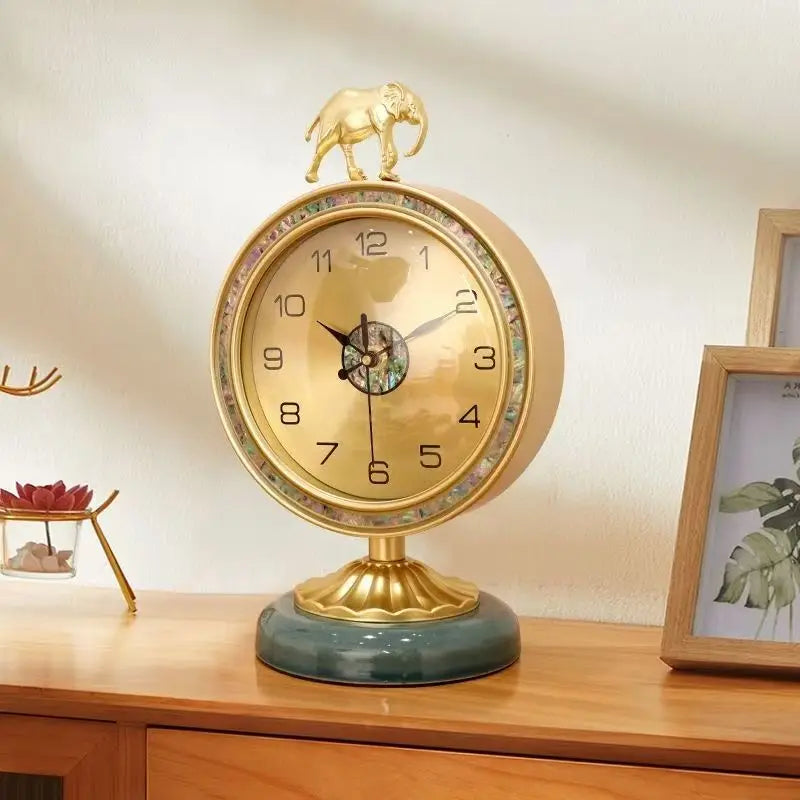 Horloge de Table Éléphant Doré Design Antique