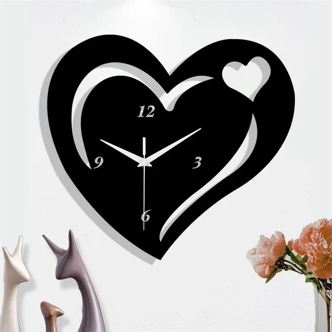 Horloge Murale Coeur Noir Design Moderne Decoration