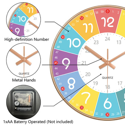 Horloge Murale Silencieuse Éducation Enfant Non Ticking