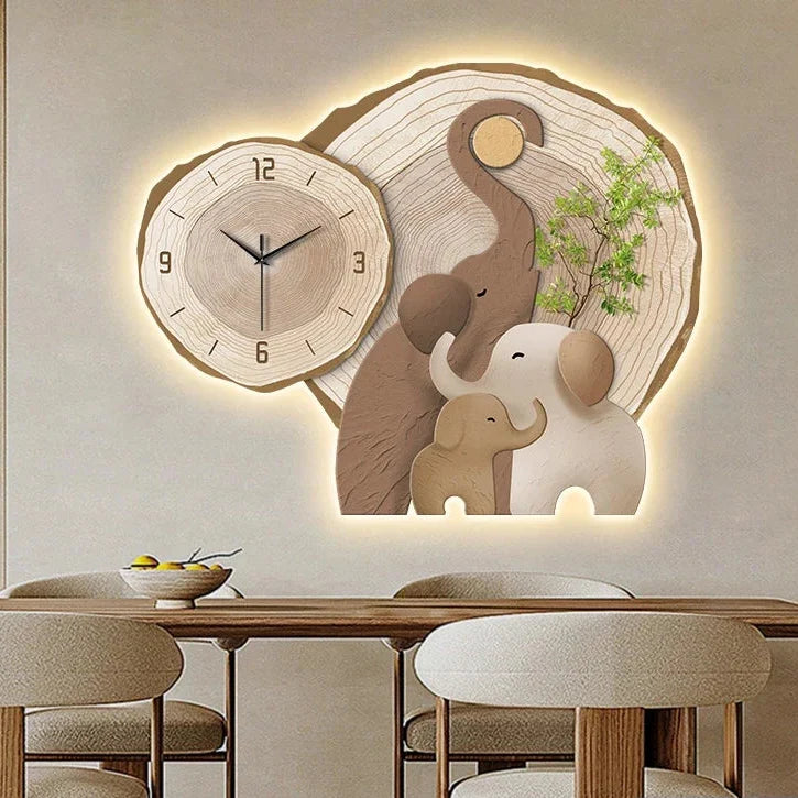 Horloge Murale Lumineuse Éléphants
