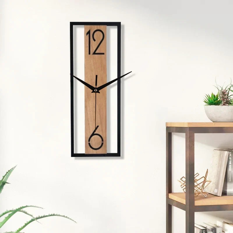 Horloge Murale Silencieuse Rectangle Grain de Bois