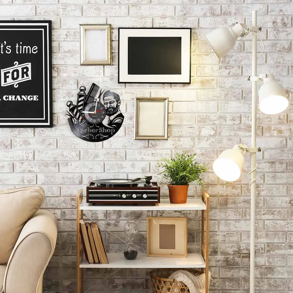 Horloge Vinyle Design Style Barber Shop