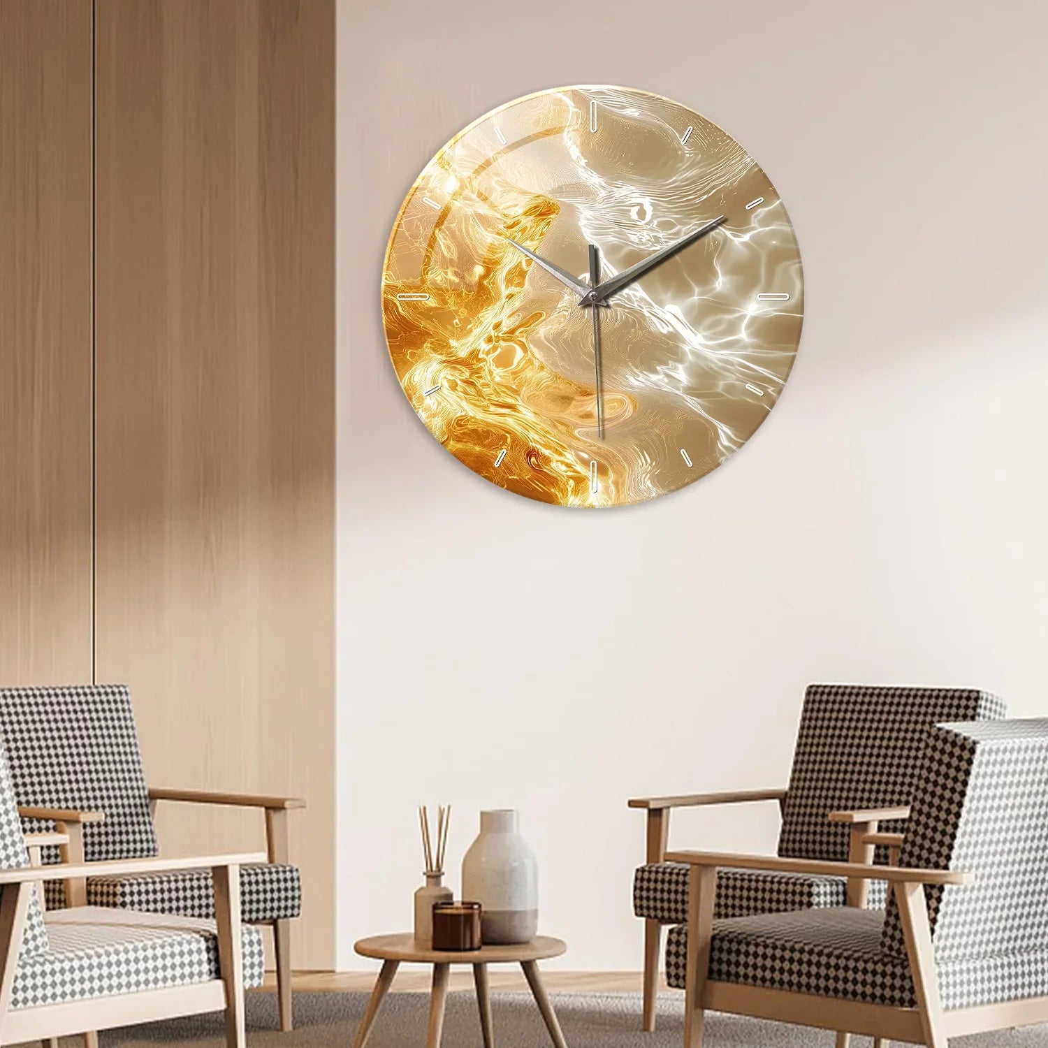 Horloge Murale Design Art Abstrait Verre Trempé