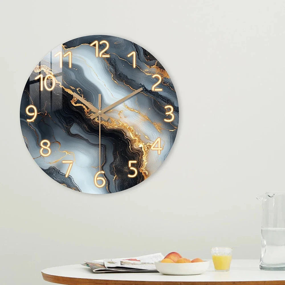 Horloge Murale Bois Design Originale – Marbre Noir et Or
