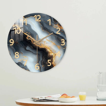Horloge Murale Bois Design Originale – Marbre Noir et Or