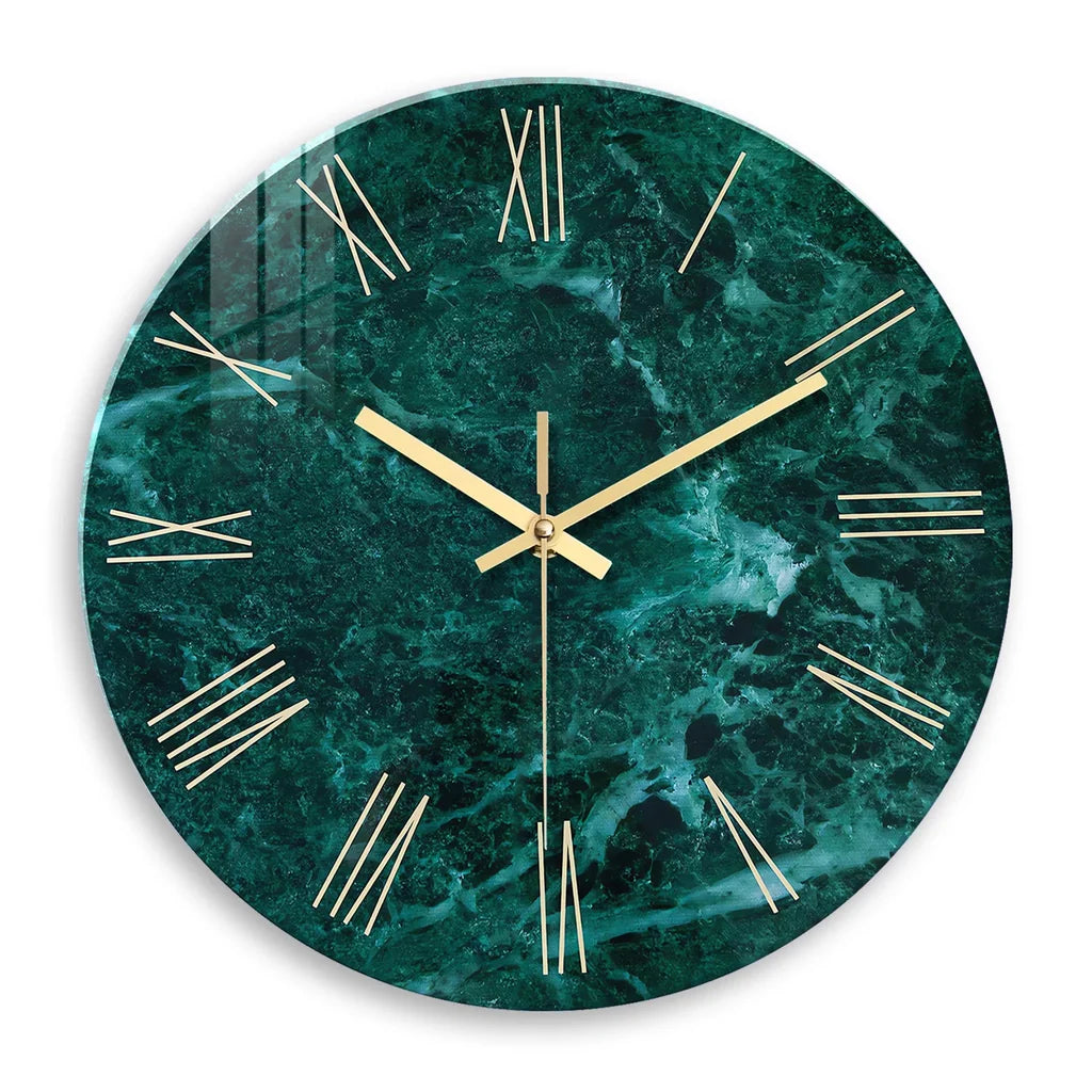 Horloge Murale en Verre Effet Marbre Emeraude