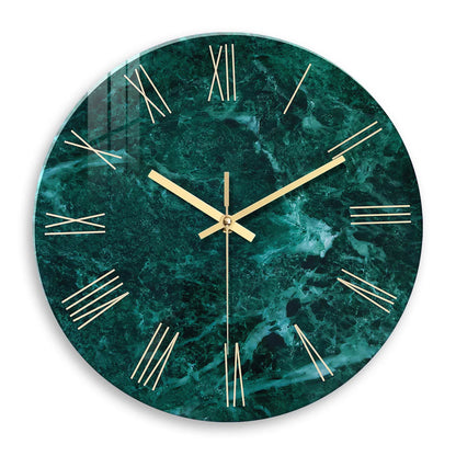 Horloge Murale en Verre Effet Marbre Emeraude