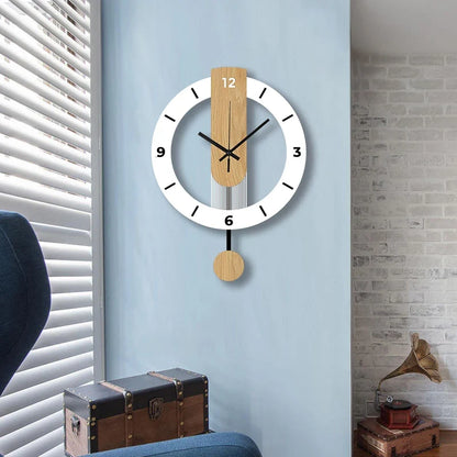 Horloge Murale Silencieuse Acrylique Bois Blanc à Balancier