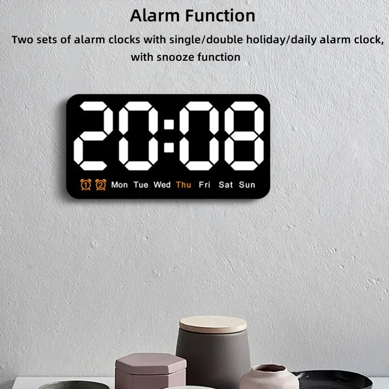 Horloge Murale Digitale LED Grande Taille avec Double Alarme
