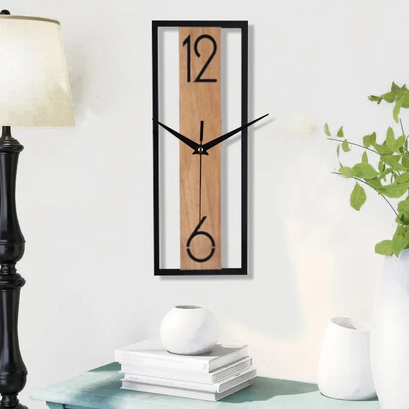 Horloge Murale Silencieuse Rectangle Grain de Bois