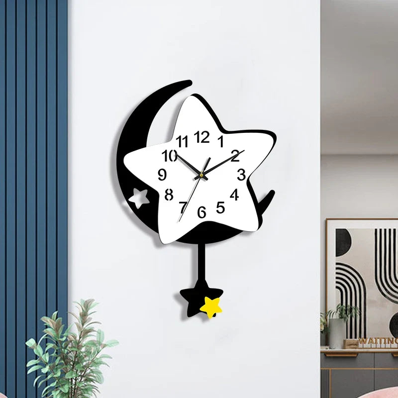 Horloge Murale Enfant Motif Lune et Étoile
