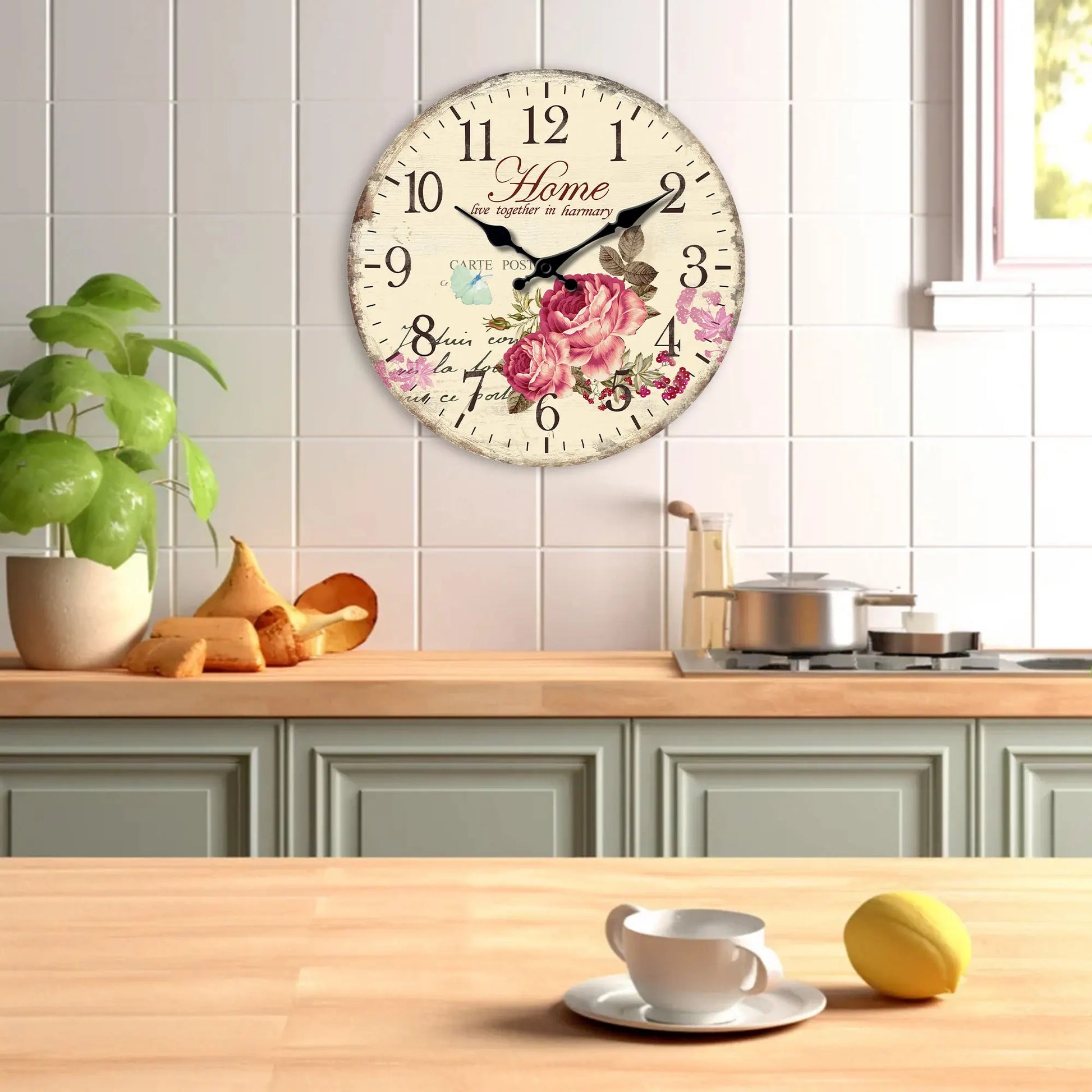 Horloge Murale Design Fleurs et Papillons