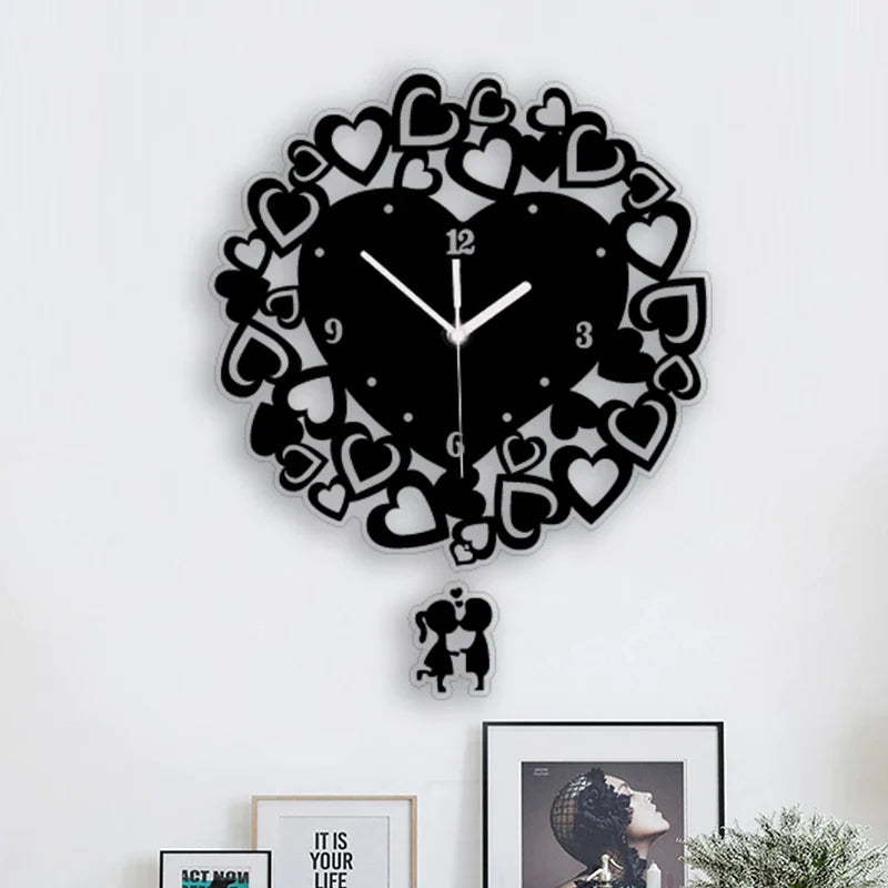 Horloge Murale Design Coeurs Noirs
