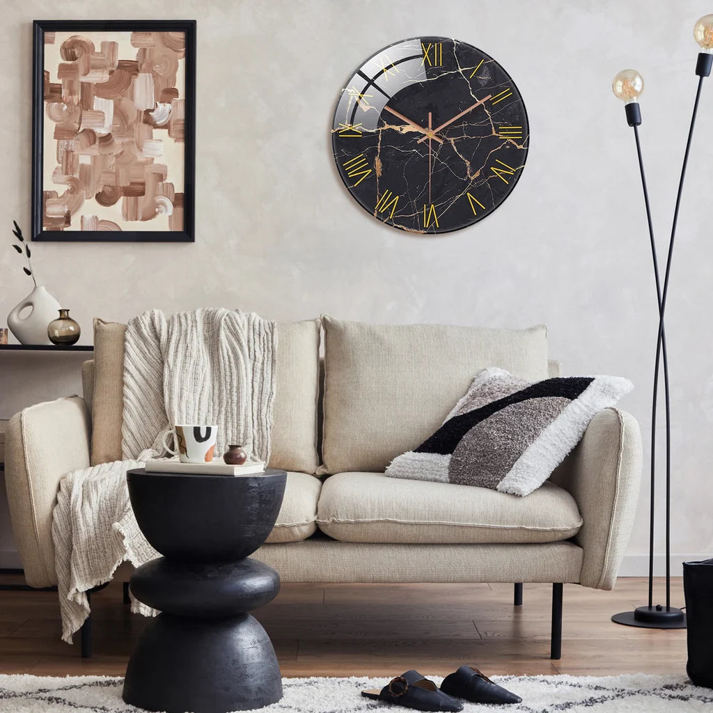 Horloge Chiffre Romain Marbre Noir & Doré