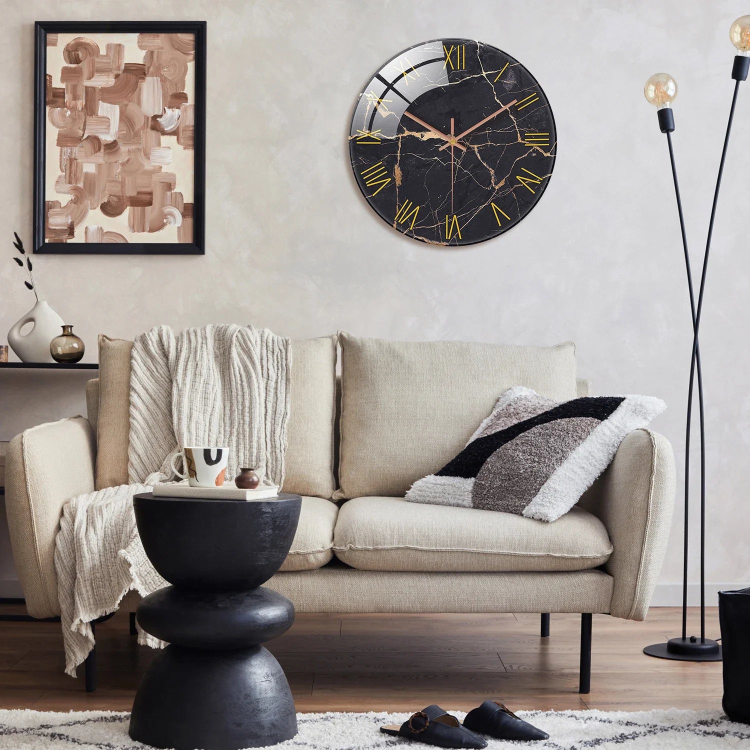 Horloge Chiffre Romain Marbre Noir & Doré