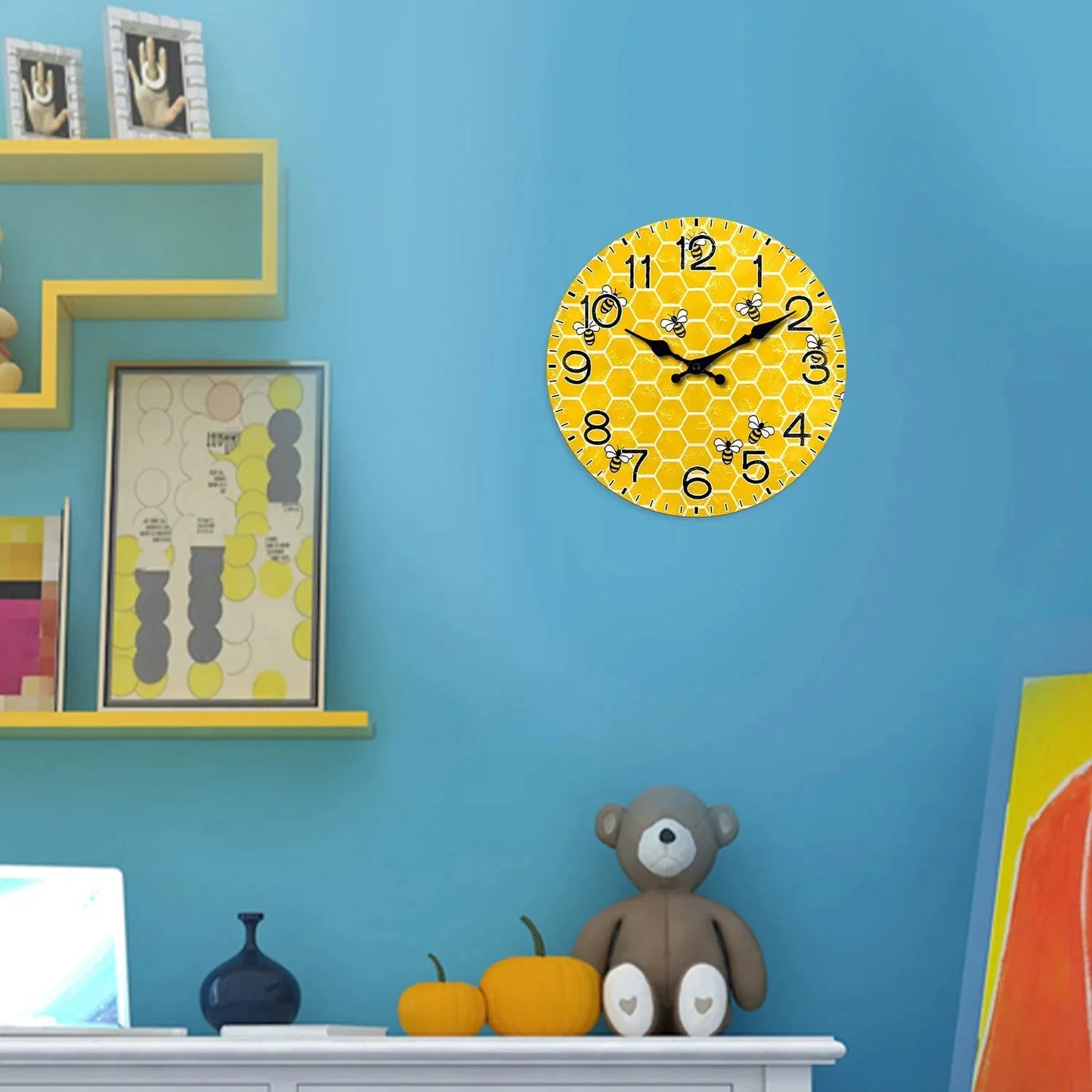 Horloge Murale Bois Nid d'Abeille et Abeilles