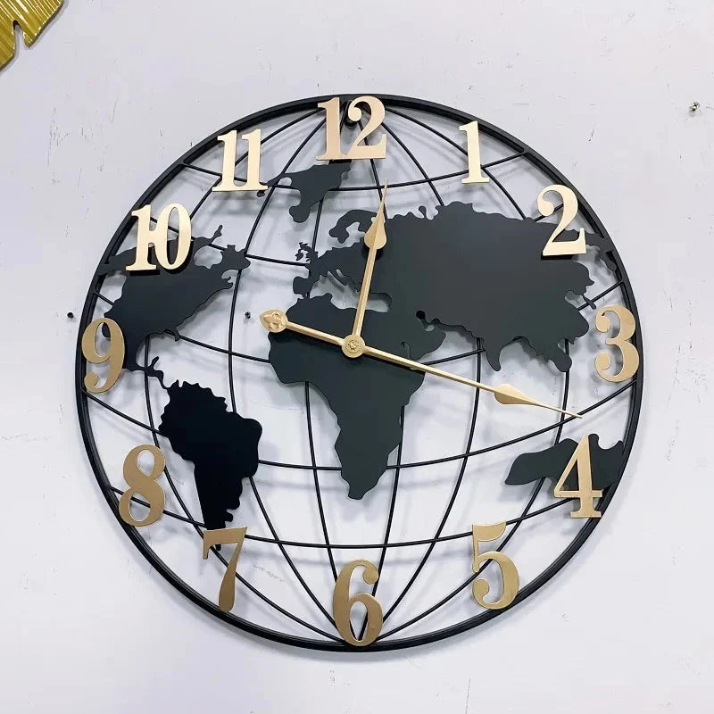 Grande Horloge Murale Carte du Monde Métal 60cm