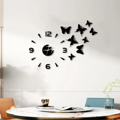 Horloge Murale Design Effet Miroir Papillons