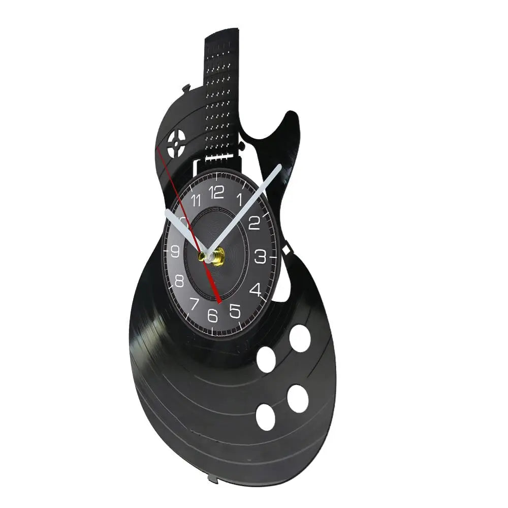 Horloge Murale LED Design Vinyle Guitare Noire