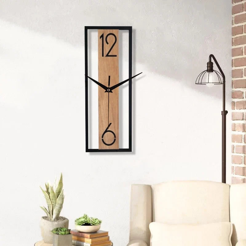Horloge Murale Silencieuse Rectangle Grain de Bois