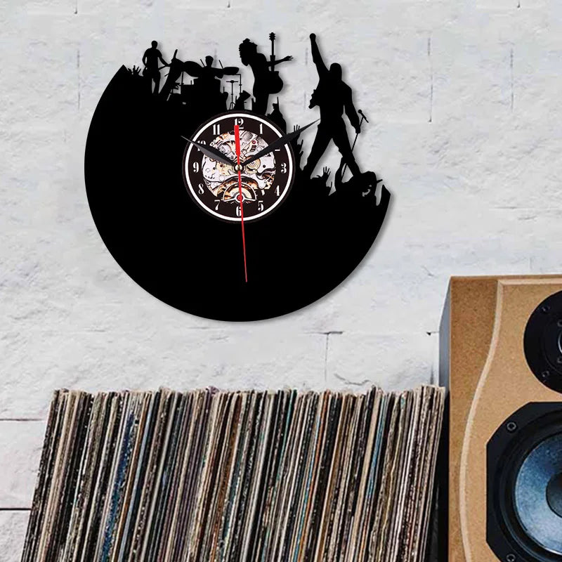 Horloge Murale Vintage Vinyles Rock Band pour Passionnés de Musique