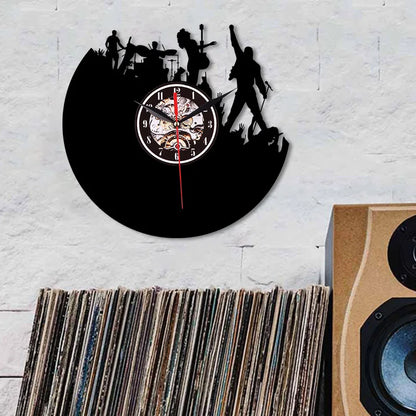 Horloge Murale Vintage Vinyles Rock Band pour Passionnés de Musique