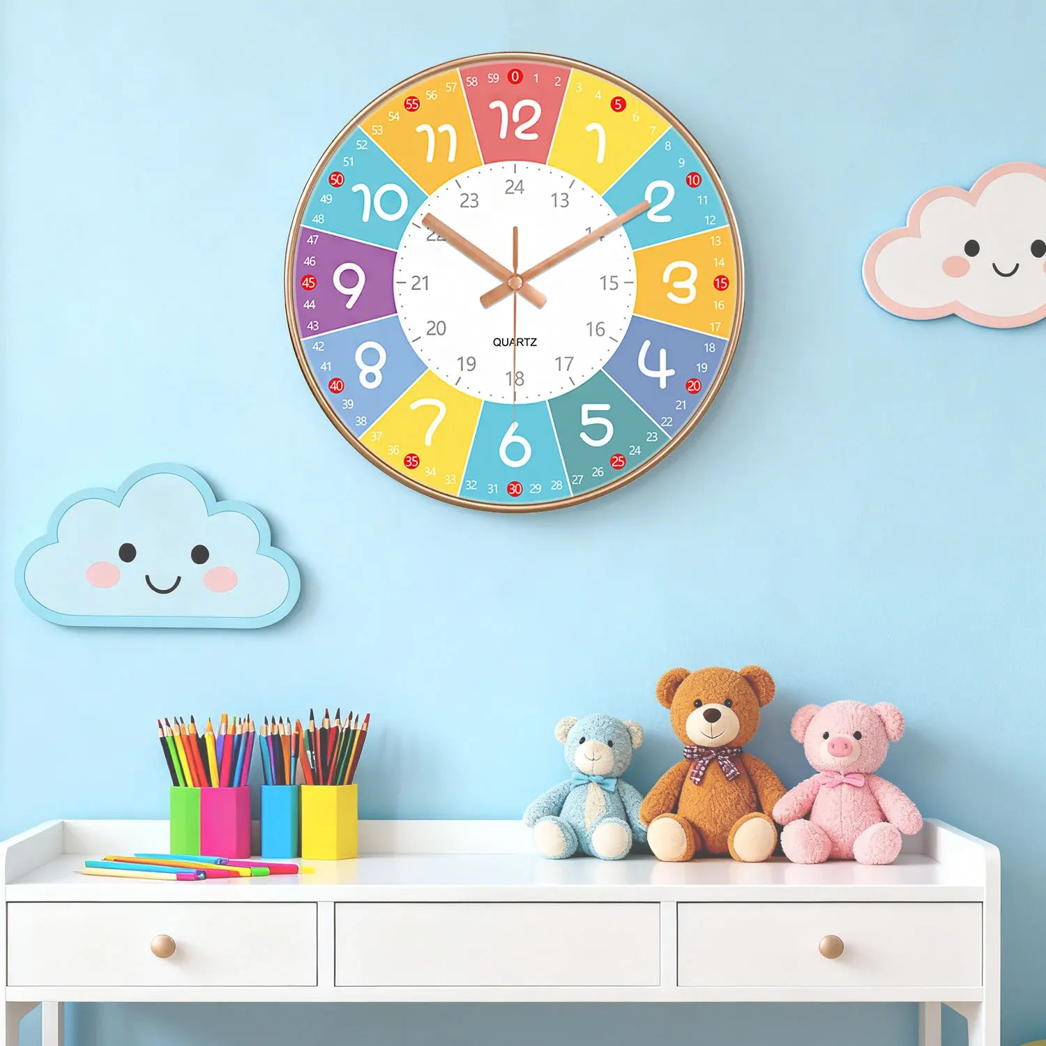 Horloge Murale Silencieuse Éducation Enfant Non Ticking