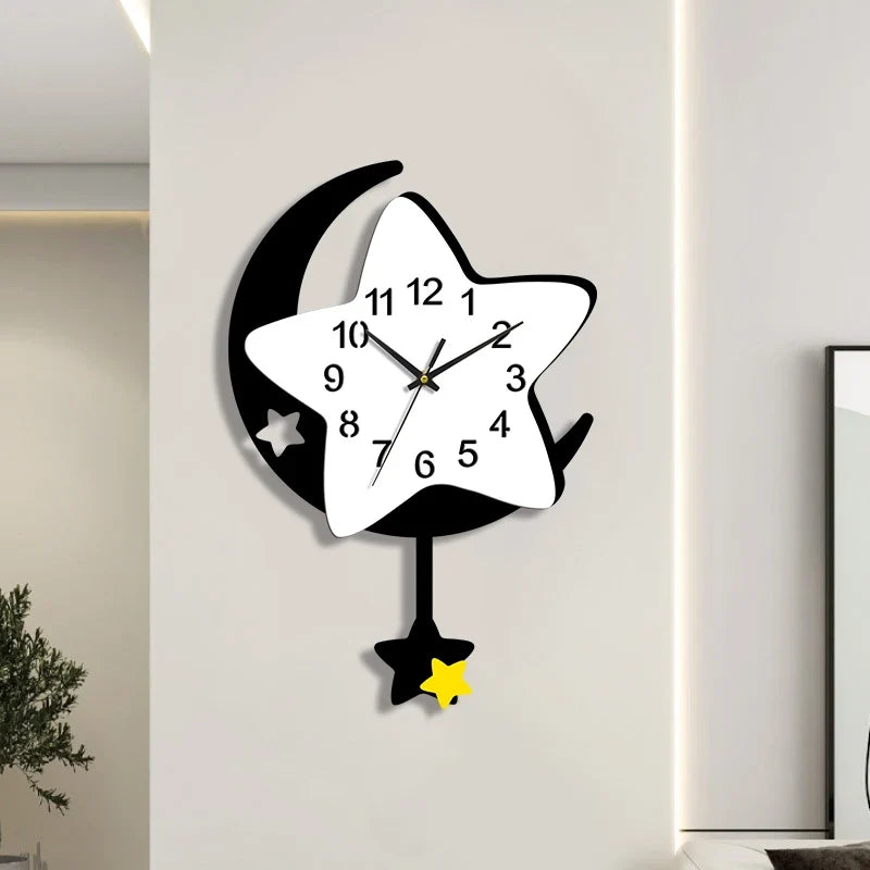 Horloge Murale Enfant Motif Lune et Étoile
