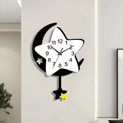Horloge Murale Enfant Motif Lune et Étoile
