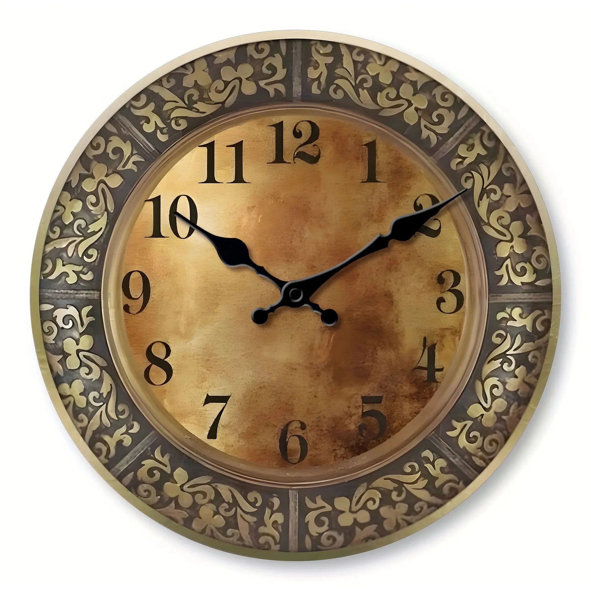 Horloge Murale Bois Motif Laiton Antique Design Moderne