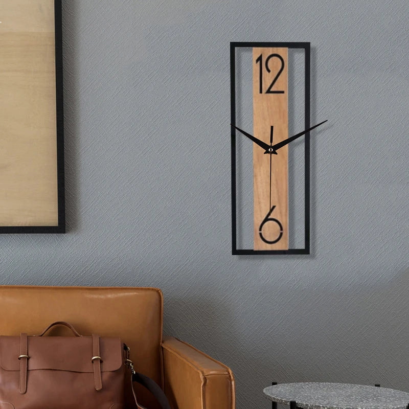 Horloge Murale Silencieuse Rectangle Grain de Bois
