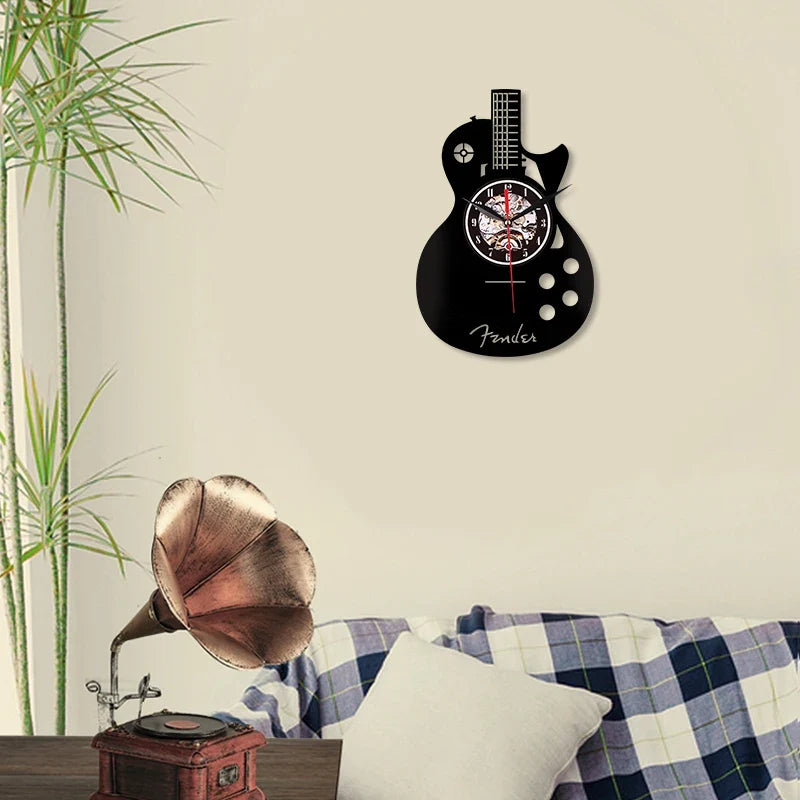 Horloge Murale Originale Vinyle Forme Guitare