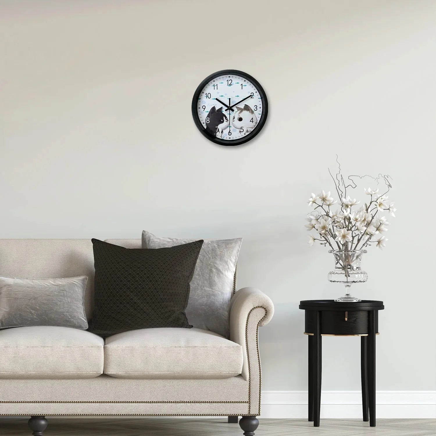 Horloge Enfant Chat Noir et Blanc