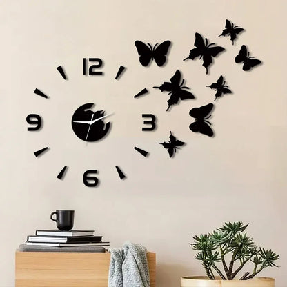 Horloge Murale Design Effet Miroir Papillons