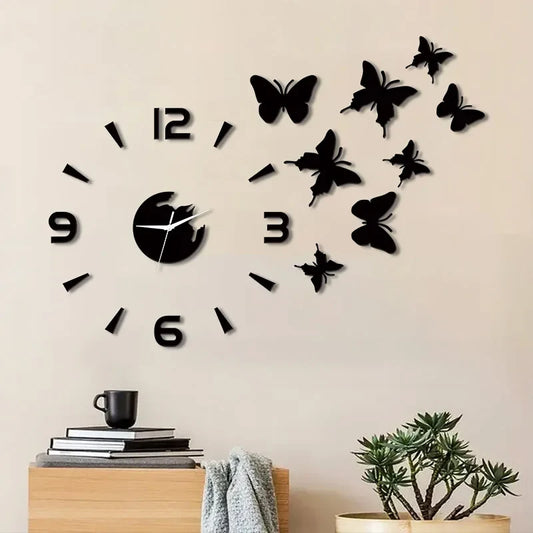 Horloge Murale Design Effet Miroir Papillons