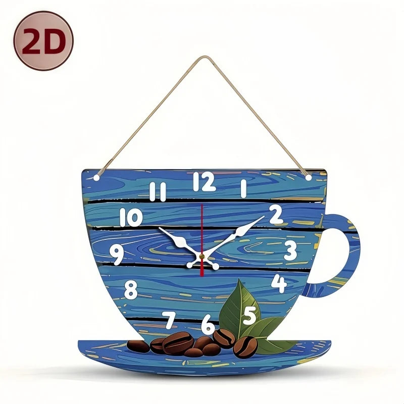 Horloge Murale Silencieuse Bois Forme Tasse de Café